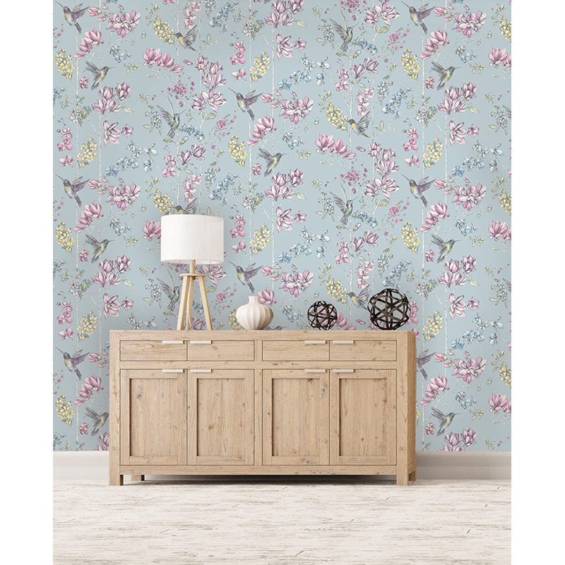 Charm Wallpaper Roll, Duck Egg/Pink