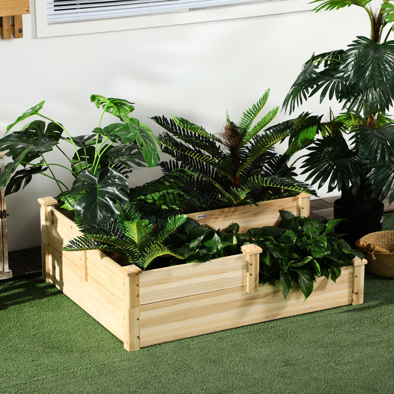 Boîte de jardin en bois pour l'extérieur, jardinière surélevée à 3 niveaux pour plantes diverses, 42,5 po x 35,35 po x 14,21 po, profondeur de marche différente