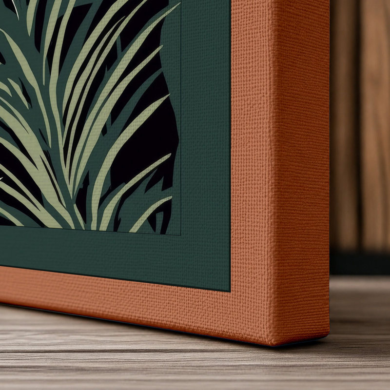 Tropical Jungle Fronds Botanical - Wrapped Canvas, 18x12 - 45.7 x 30.5 cm, Terracotta Border