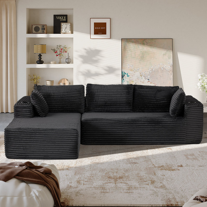 Canapé modulaire sans assemblage avec chaise longue Boneless, Noir