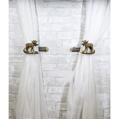 Set Of 2 Rustic Western Bull Moose On Branch Drapery Curtain Holdback Tie Back
