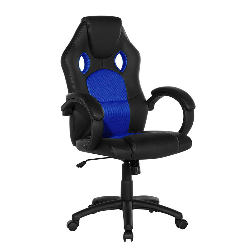 Symple Stuff Faux Leather Swiveling PC & Racing Game Chair, Cobalt Blue/Black