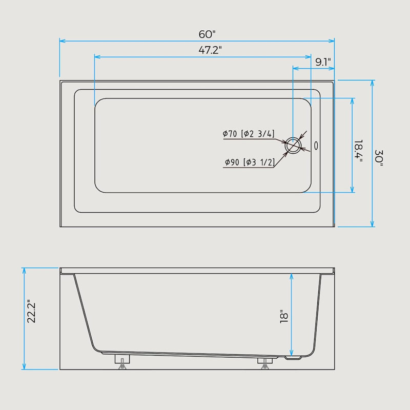 60 Inch Acrylic Rectangular Alcove Soaking Bathtub, Rectangle 60-Inch X 30-Inch Alcove Bath With Integral Apron, Integral Flange And Drain, White,Chrome Pop-Up Drain