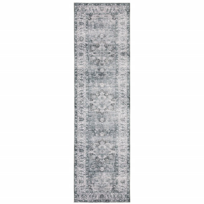 Tapis de couloir oriental antidérapant 8 pi gris et ivoire