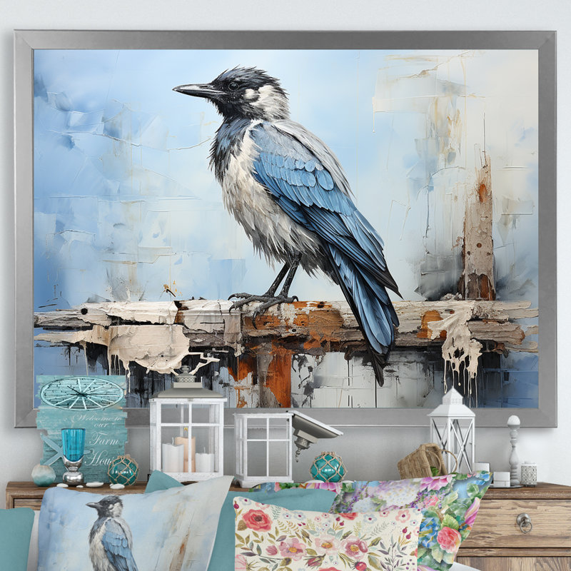 " Grey And Blue Majestic Crow ", Silver Single Picture Framed, 30" H x 40" W x 1.5" D