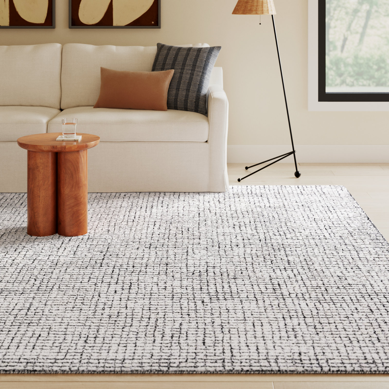 Rowe Handmade Tufted Ivory/Black Area Rug, Rectangle 9' x 12'
