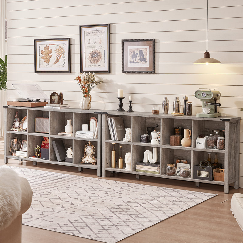 Farmhouse Wood Long Storage Organizer Bookcase, Oak, (2 Shelves)  29.7" H x 62" W x 13.6" D