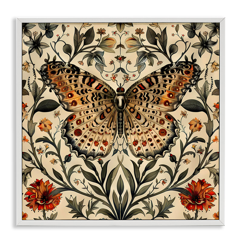 «Baroque Butterfly & Botanicals», art de la giclée encadrée par Walker Noble, Giclée encadrée blanc bord de mer