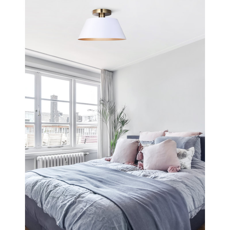 DAXTON 12.75 In. 1-Light 60-Watt Modern Matte White Semi-Flush Mount With Matte White Metal Shade