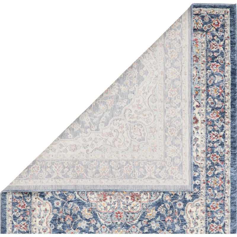 Navy and Cream Chenille Medallion Rectangular Area Rug 26.5" x 45"