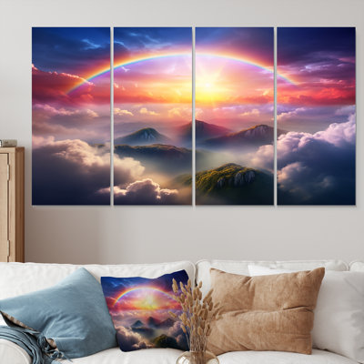 Magical Rainbow Over Misty Mountain Clouds - Rainbow Wall Art Set 4 Piece