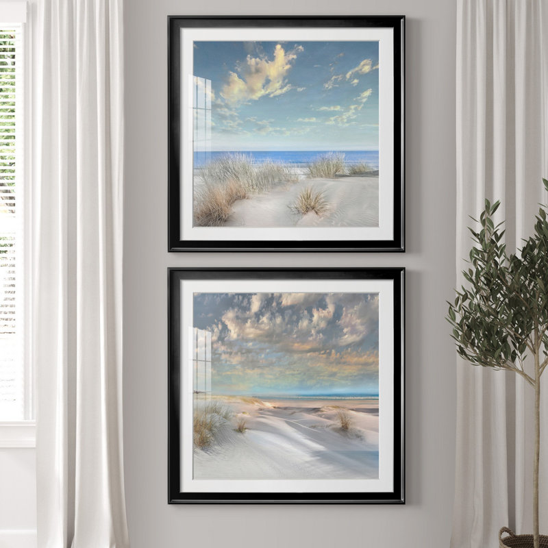 «Smooth Sands I», ensemble de 2 reproductions de photos, Impression encadrée avec passe-partout, H 30,5 po x l 61 po, Noir