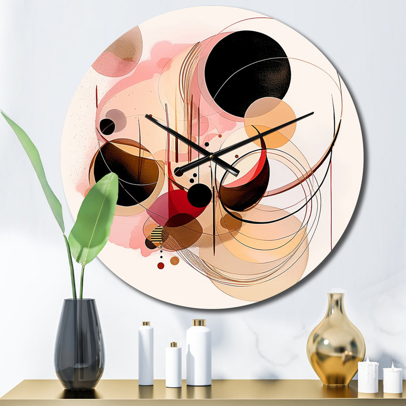 Horloge murale géométrique moderne «Dreams Of The Heart», aquarelle rose, Petit