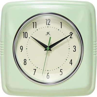Infinity Instruments Retro Wall Clock - 9 Inch Square Clock - Silent Non-Ticking Mid Century Modern - Kitchen Clock Office Clock Diner Wall Clock - Vi