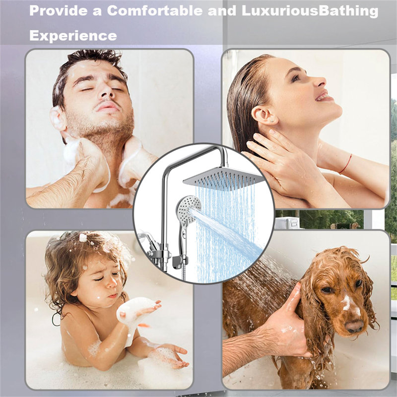 Dual Shower System With 6-Spray Handheld – 8" Rainfall Head, Adjustable Slide Bar & Pause Function, Chrome