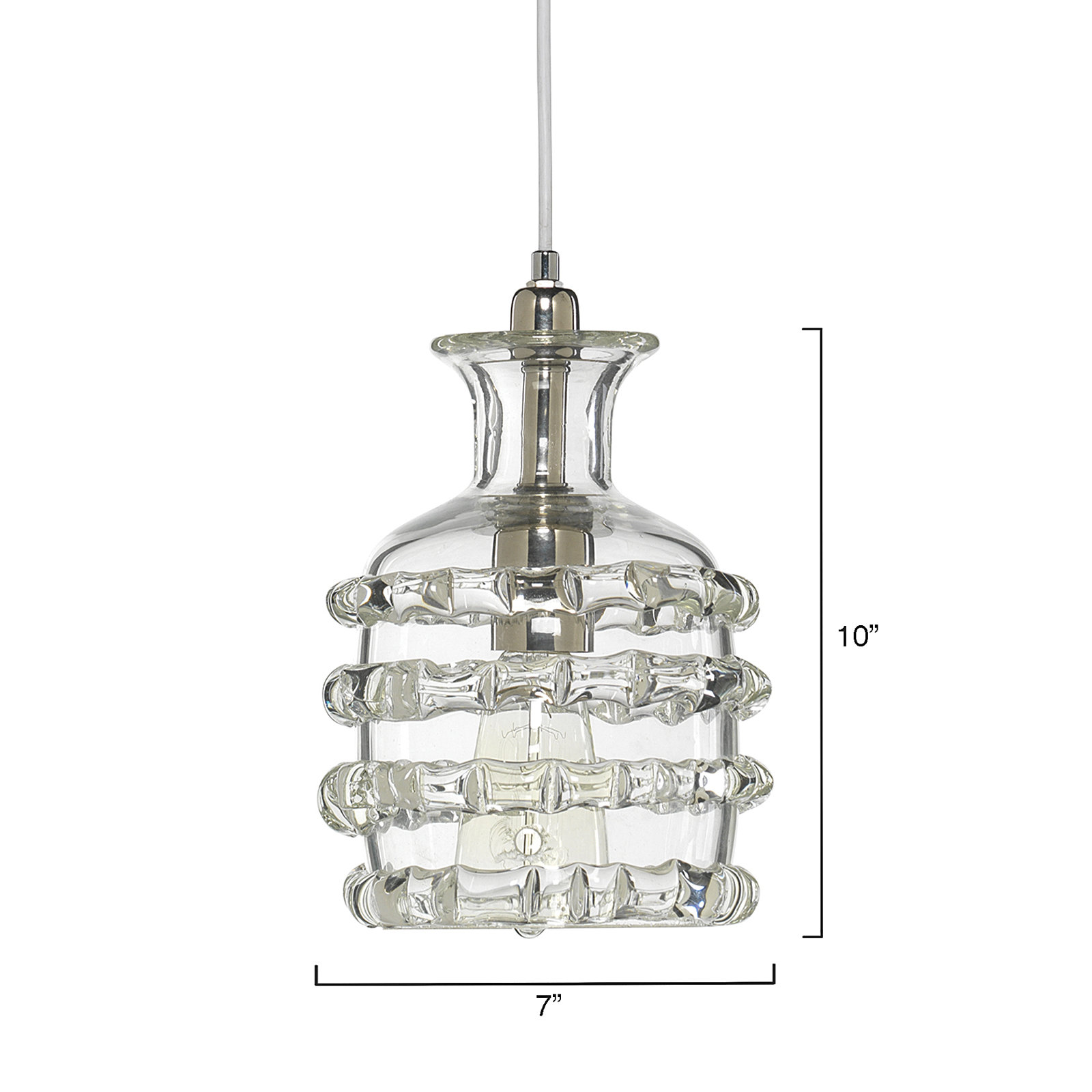 Ribbon Single Light Glass Dimmable Pendant, Clear