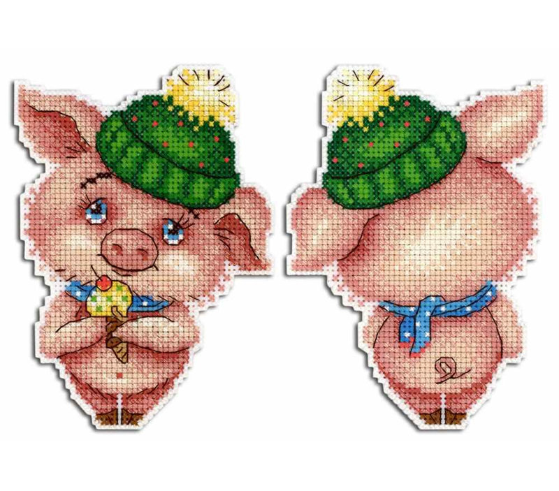 Winter Piggy P-332 Ensemble de points de croix en toile comptée