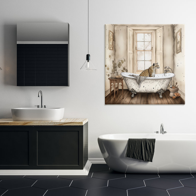 Toile neutre Leopard Bathtime, design par Sasha, H 36 po x l 36 po