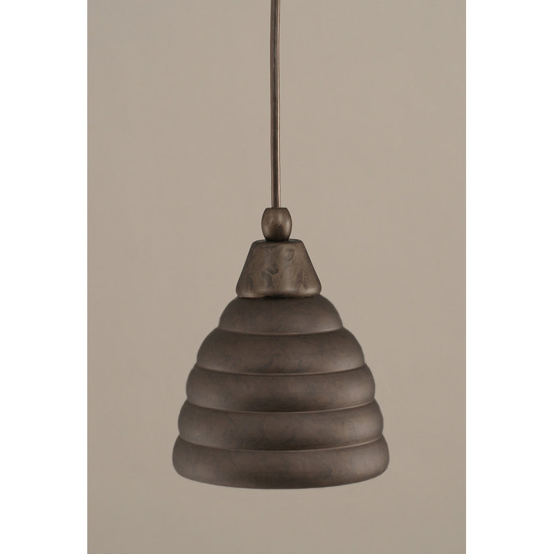 Cord Hung Mini Pendant Shown In Black Copper Finish With 10" Amber Crystal Glass, Bronze, 6" W, Beehive Metal