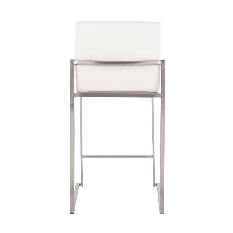 Tabouret de bar et de comptoir Brieon, Simili cuir, Blanc / acier inoxydable