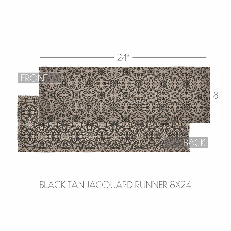  Custom House Rectangle Geometric Table Runner, Tan/Black, 24" x 8"