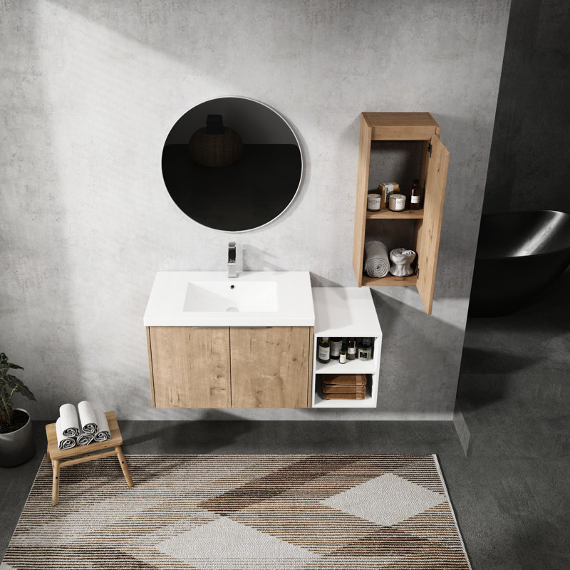 Meuble-lavabo 42 po avec lavabo et armoire latérale - Aspect général élégant - Charnières en contreplaqué silencieuses installées