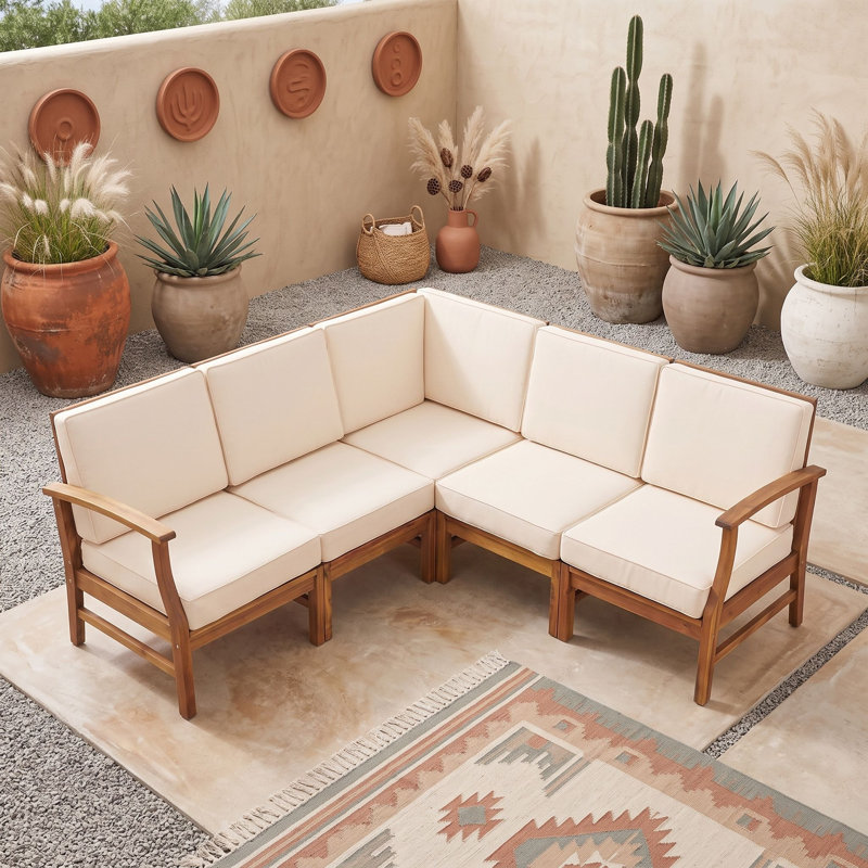 Ensemble de canapé modulaire pour l'extérieur, modulaire de patio en bois d'acacia avec coussins, loquets intégrés et sièges d'angle