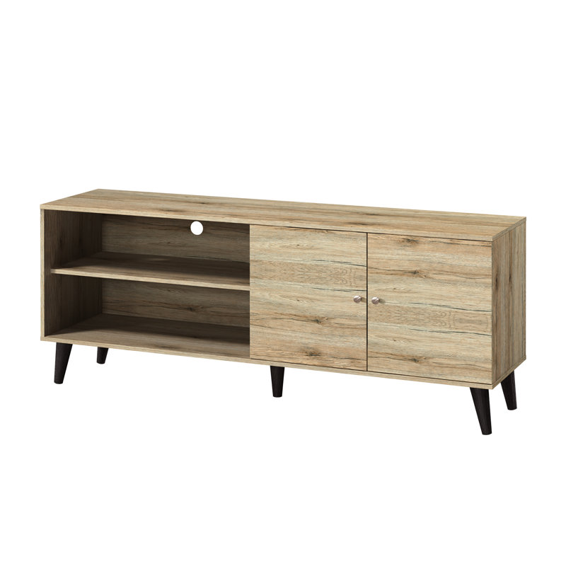 Modern Entertainment Centre Tv Stand, Oak, For 70-79" Tvs, 2 Shelves & 1 Cabinet Stand In Storage Cabinet, Focus
