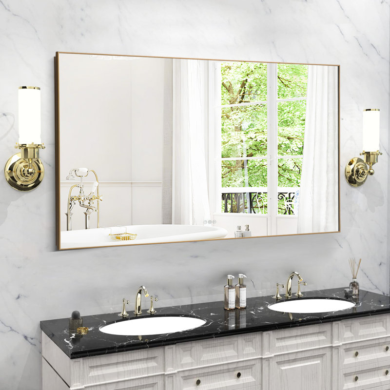 Miroir de salle de bain à DEL avec rétro-éclairage, multifonction, or brossé, 36 po x 60 po