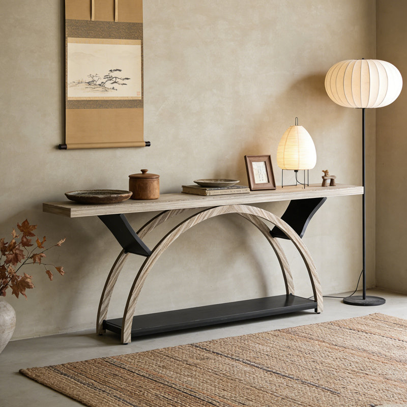 2-Tier Console Table Entryway Table with Half Moon Frame, Gray & Black