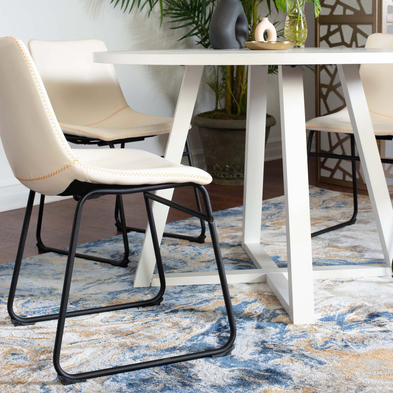 Ensemble de salle à manger rond 5 pièces, table à tréteaux et 2 chaises, moderne, Beige, 5