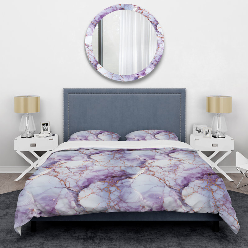 Ensemble de housse de couette abstrait - veine de cristal motif or et marbre mauve