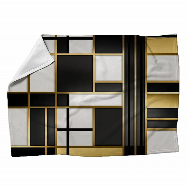 Machine Printed Throw Blanket, 80" L x 60" W, Plaid, Black/Gold