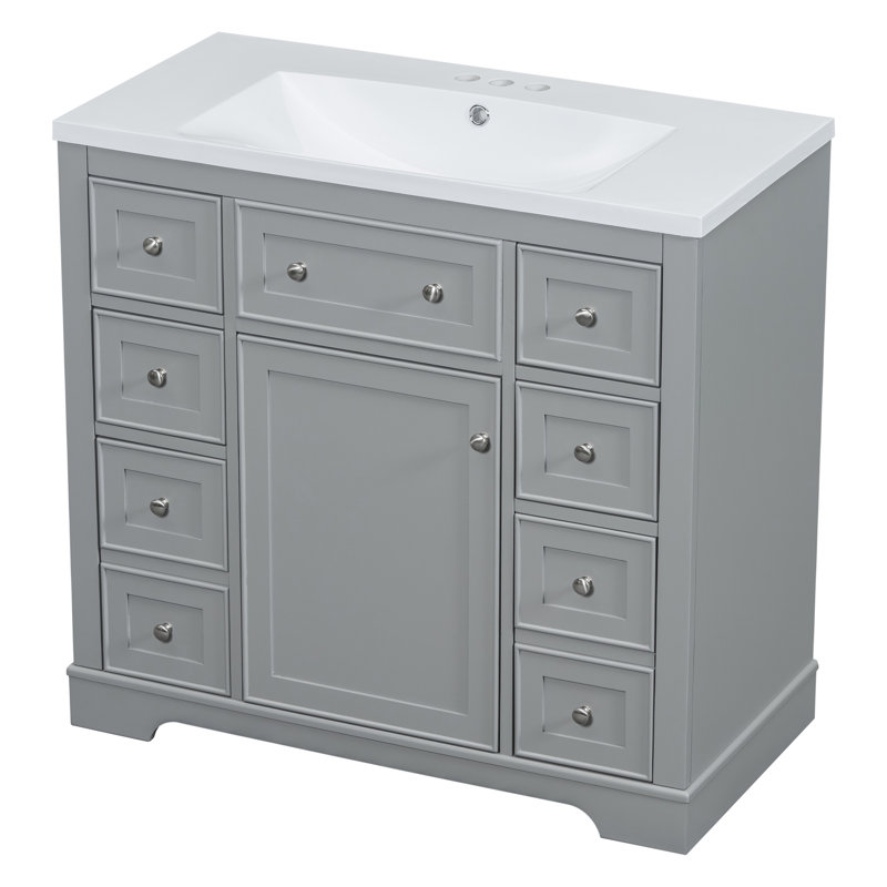 Modern 36" Bathroom Vanity Sink - Smooth Surface With Freestanding Style, Grey