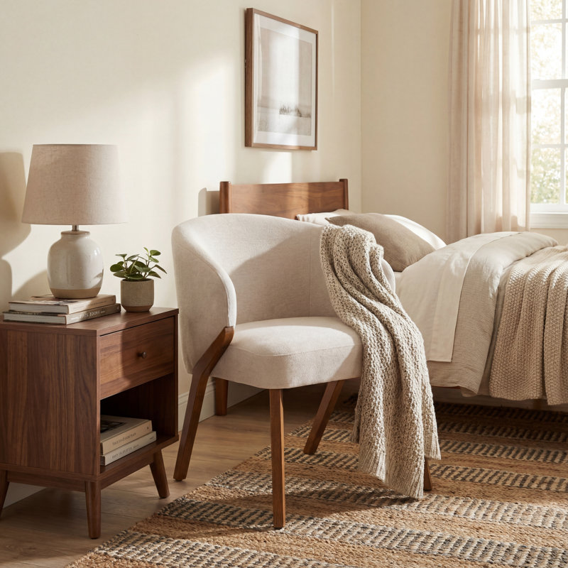 Chaise rembourrée avec pieds en bois, Beige