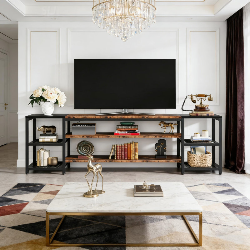 Industrial Media Entertainment Center With Spacious Storage And Unique Rustic Design For Large Tvs