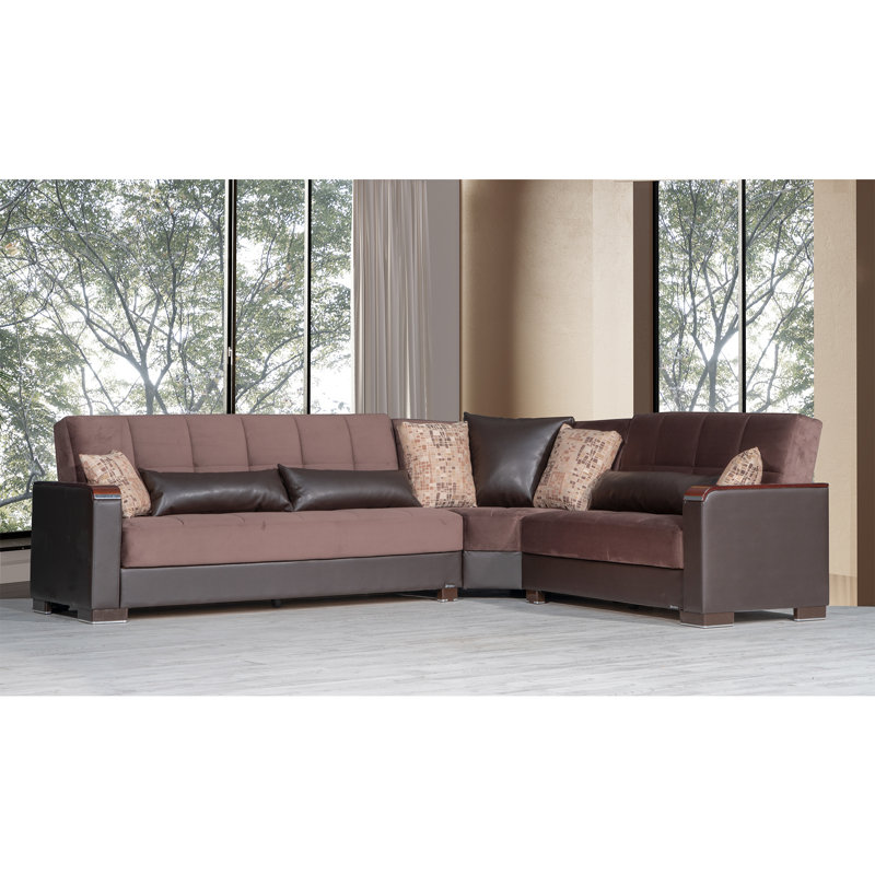  Nadler X Fabric Upholstered 224” Convertible Sectional Sofa Bed with Storage – Firm Support L-Shaped Sleeper Sectional for Small Spaces