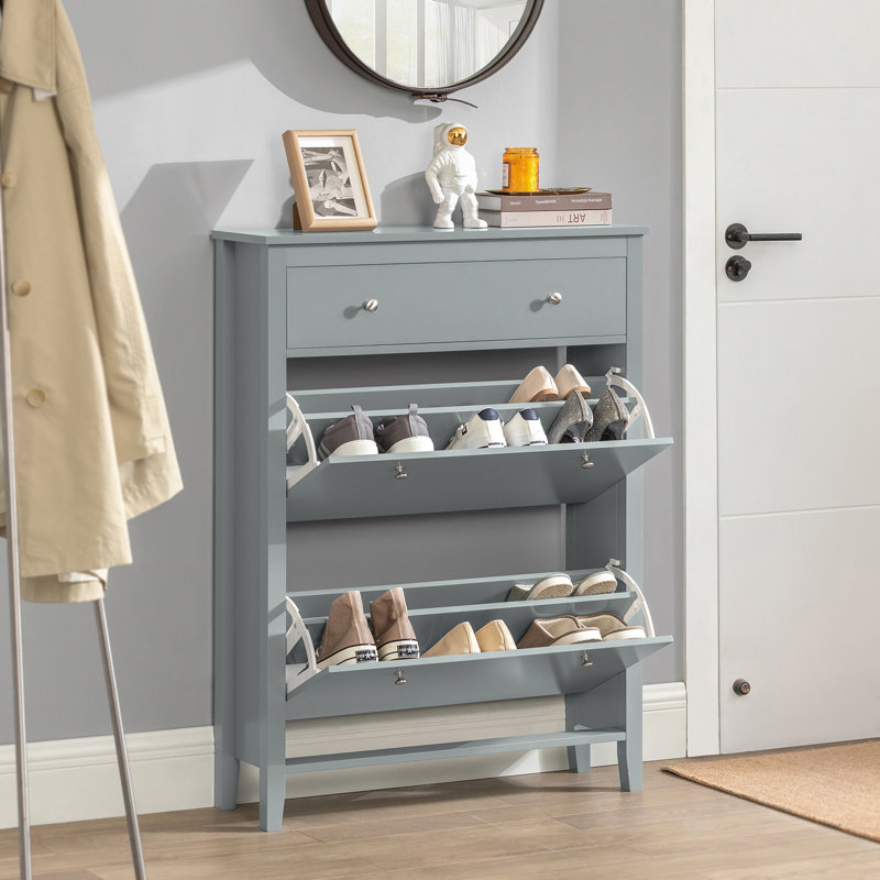 12 Pair Shoe Storage Cabinet, Heather Grey