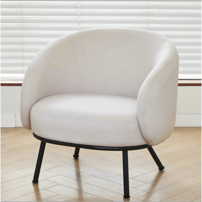 Mid-Century Modern Velvet Accent Chair, Upholstered Barrel Armchair with Metal Legs, Comfy Single Sofa Chair for Living Room Bedroom