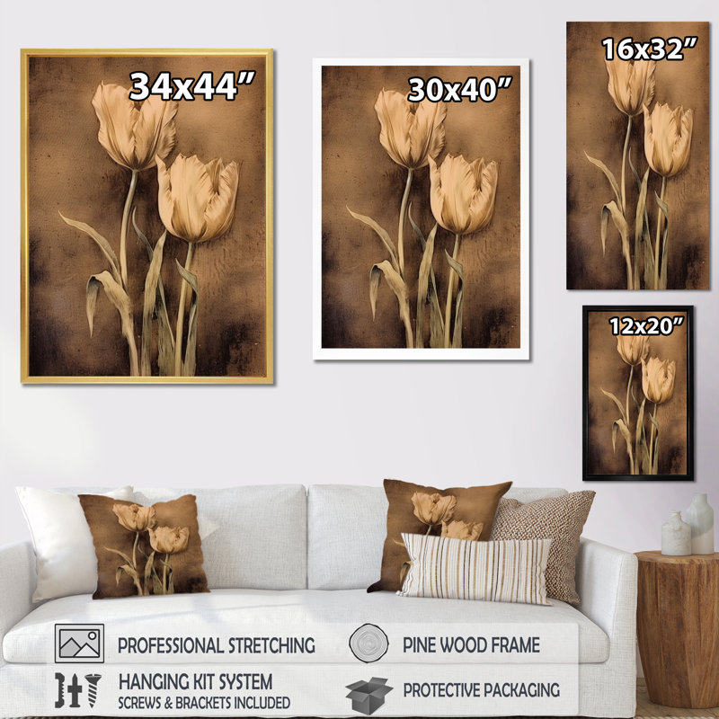 «Vintage Tulip II» sur impression sur toile, H 20 po x l 12 po x P 1 po, Cadre flottant blanc