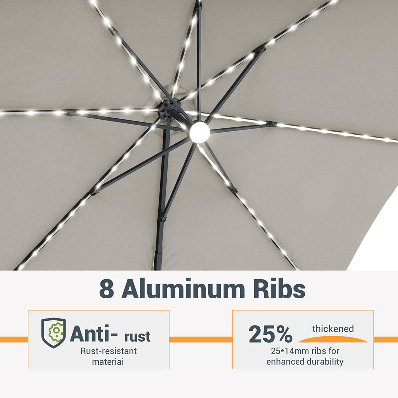 Parasol pivotant à 360 degrés Leipsic 120, Gris