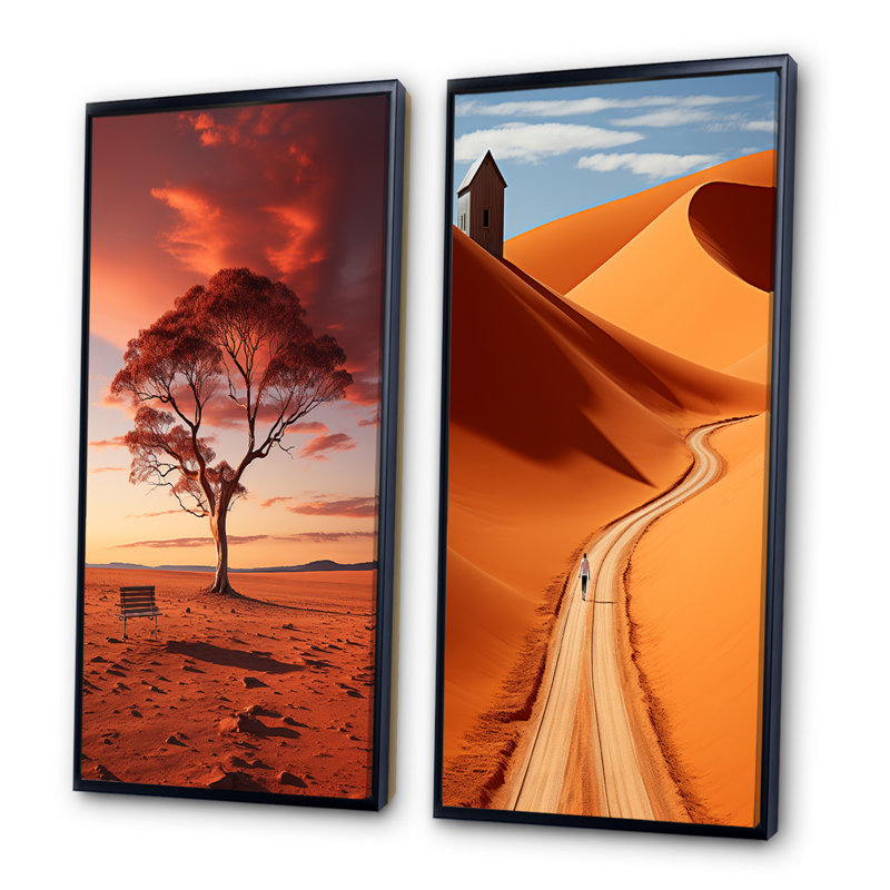 «Australie Red Centre Solitude», 2 pièces sur toile, Cadre noir, H 20 po x l 24 po