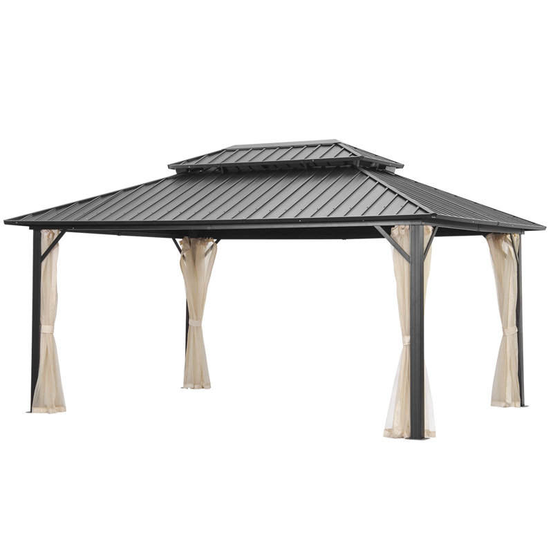 Gazebo de terrasse en acier à toit rigide de 3,65 m x 4,88 m avec moustiquaire