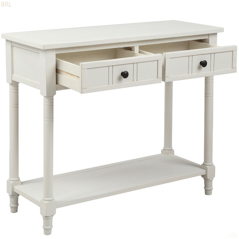 Console Trexm Daisy Series avec deux tiroirs et une tablette inférieure, Ivoire ivoire