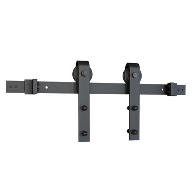 Black Solid Steel Sliding Rolling Barn Door Hardware 8 ft Kit for Single Wood Doors