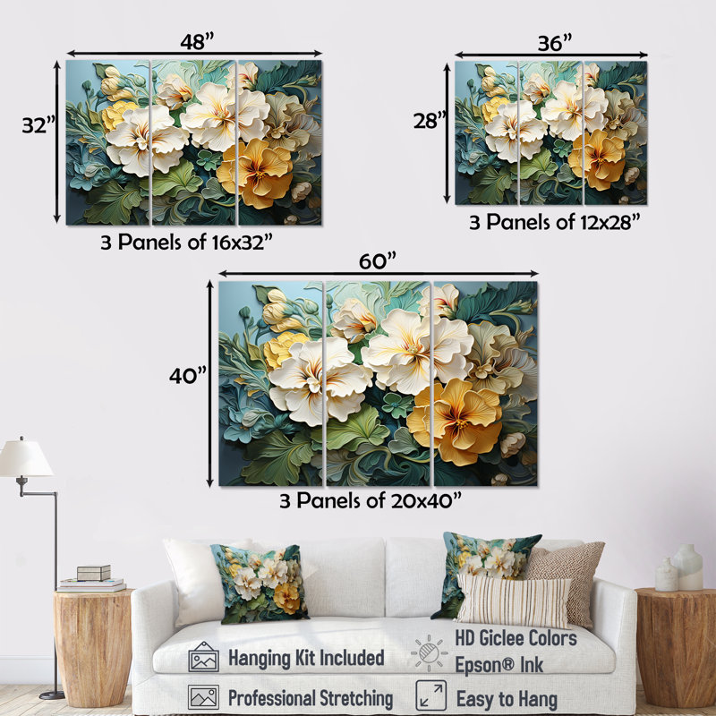 Ensemble de décoration murale beige et jaune Pensies Realistic Garden Splendor, H 28 po x l 36 po x P 1 po, Toile tendue