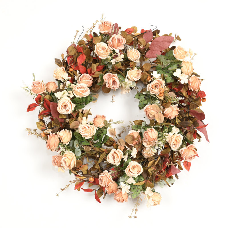 Couronne de fleurs artificielle 24 po avec feuillage d'automne et feuillage d'automne