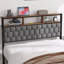 Structure de lit plateforme, matériau de structure en bois, chevet avec emballage souple et 2 tablettes, pas de bruit, pas besoin de matelas à ressorts et d'outils d'assemblage simples, grand avec espace de rangement sous le lit-441274693