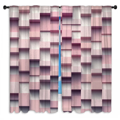 Pink Layered Blocks Window Curtains Geometric Shapes Sheer & Room Darkening - 2 Panels