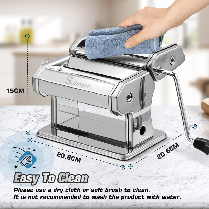 Brayden Studio Brainna Manual Pasta Maker with 9 adjustable thickness settings, Chrome